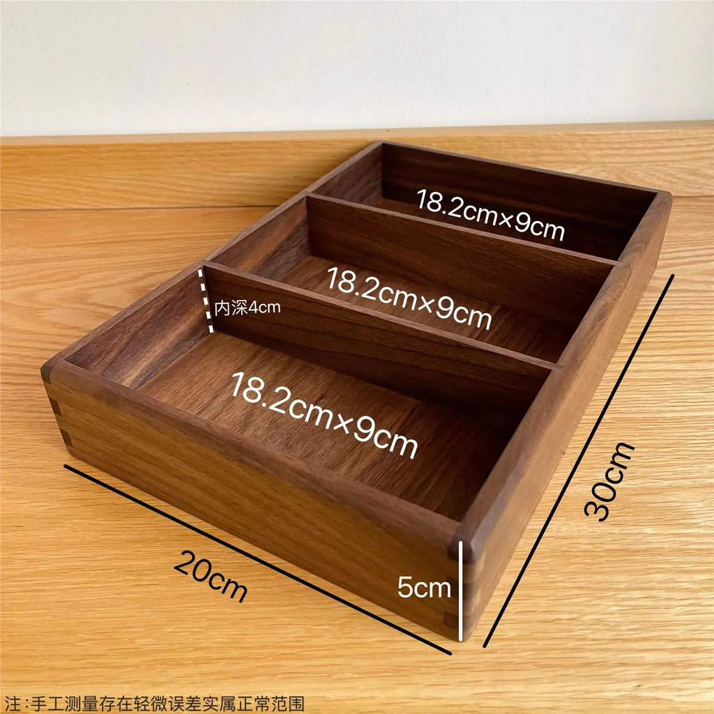 Compartment Solid Walnut Desk Organizer Precision-Crafted Wooden Storage Box for Office Supplies & Stationery