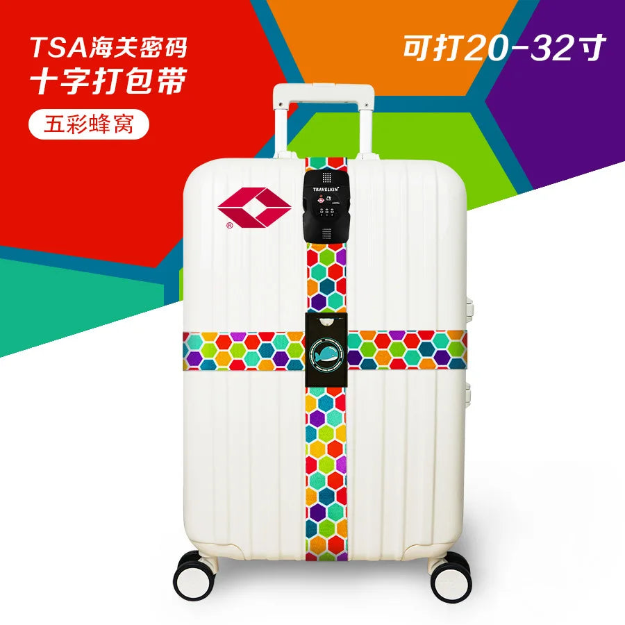 TSA Combination Lock Luggage Straps Adjustable Packing Belts Travel Abroad Customs Lock Binding Straps for 20-32 inch Suitcase