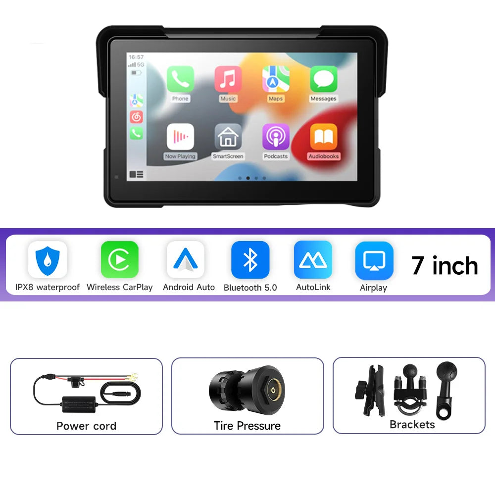 5/7 Inch Portable Motorcycle DVR GPS Navigation IPX8 Waterproof LCD Display For Wireless CarPlay Android Auto Multimedia Player