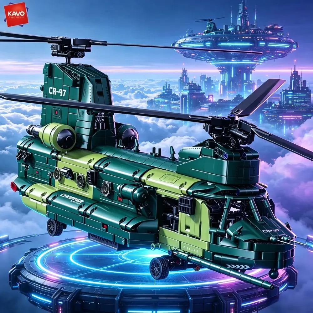 KAVOWORLD 1826PCS Transport Helicopter Building Block Set DIY Construction Bricks Toys Collectible Ornament for Adult Room Decor