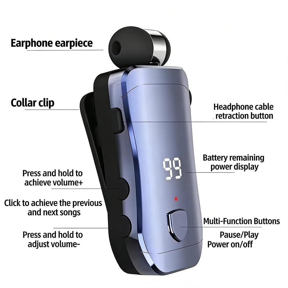 X-200-In-ear type, Bluetooth headphones, with cable and extendable design, suitable for business use, 30 hours of music playback