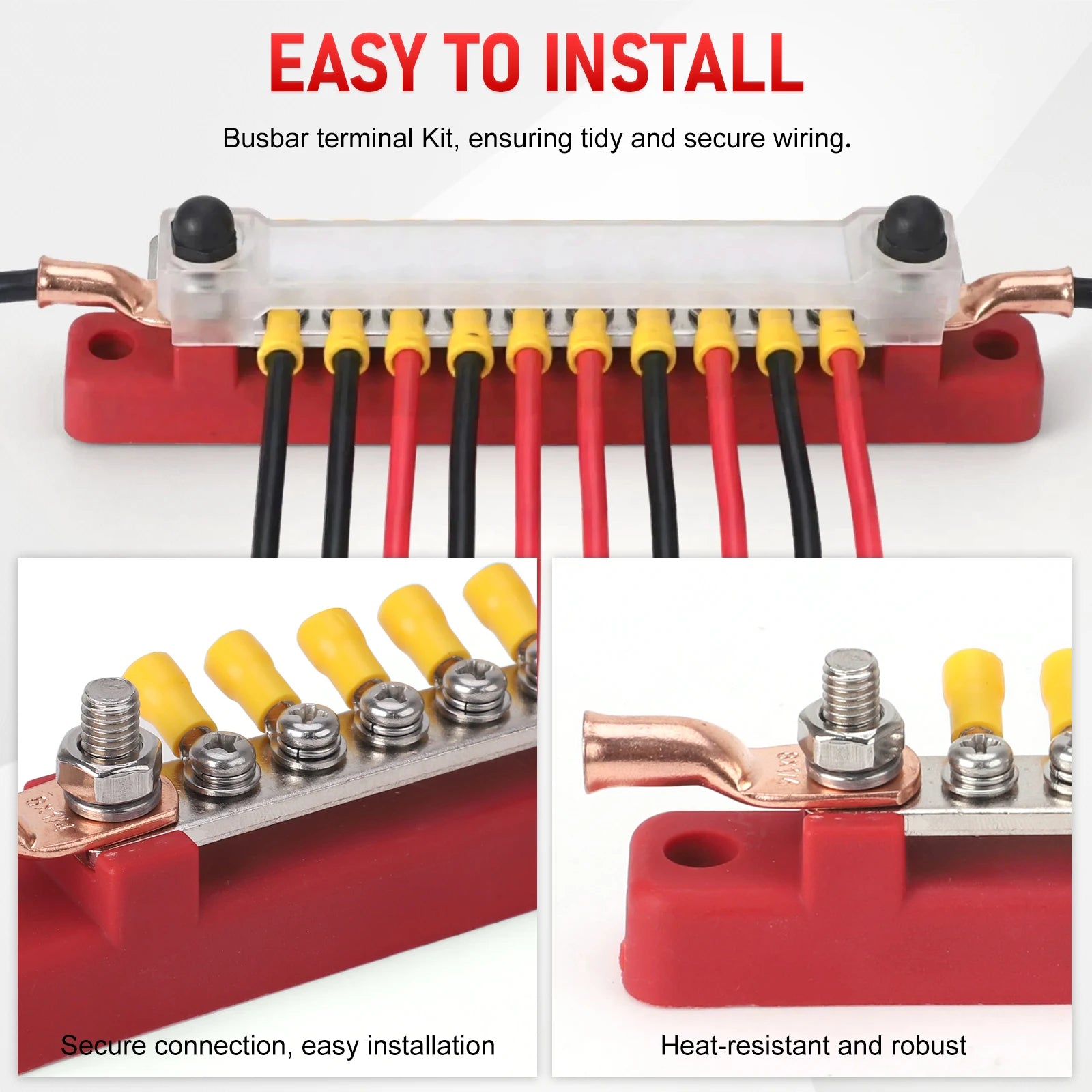 CNSPEED 12 Way Terminal M6 Stud Bus Bar Battery Power Distribution Block 12V Positive Negative BusBar For Truck Boat Car Camper