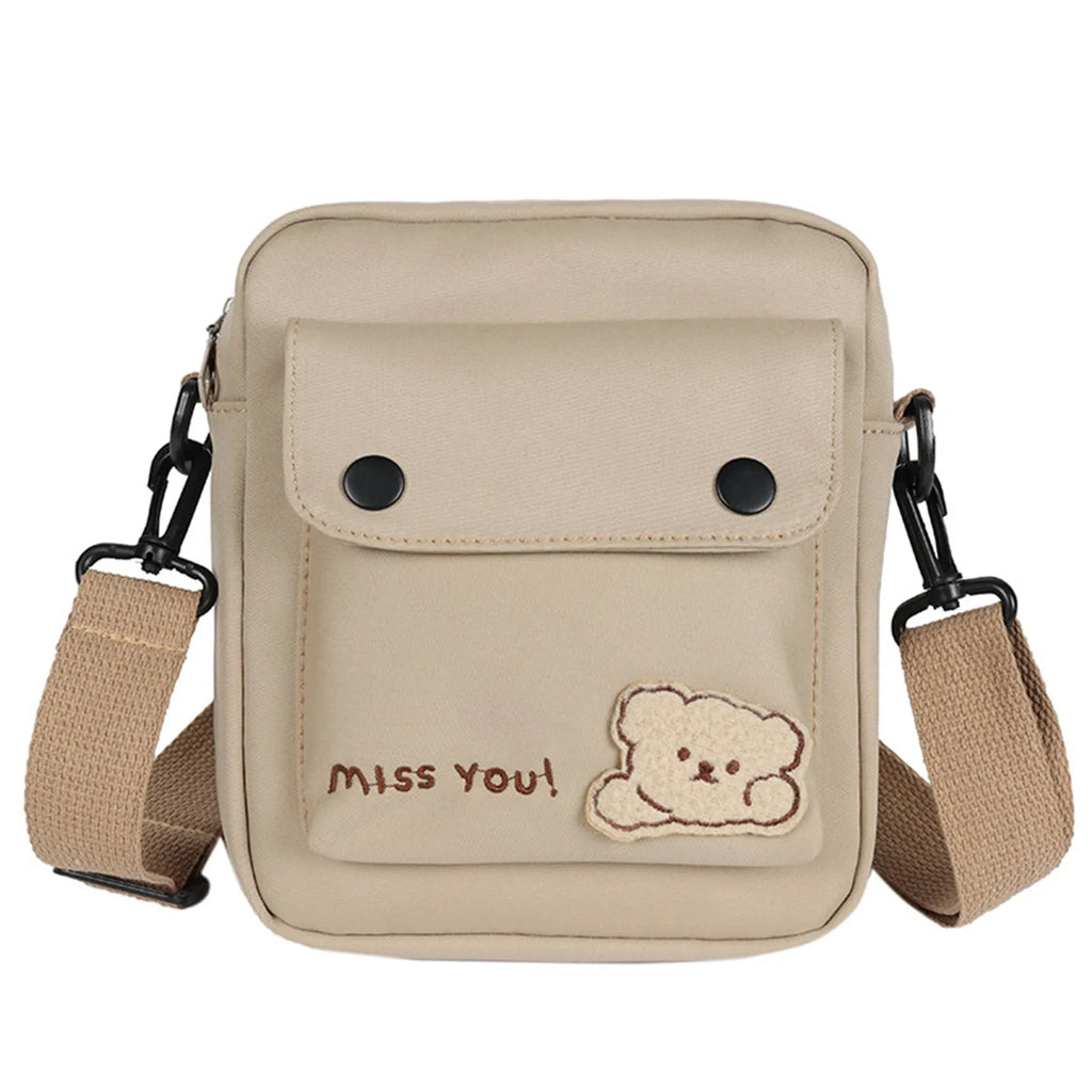 Kawaii Backpack Women'S Cute Versatile Cartoon Bear Canvas Bag College Student Crossbody Bag Backpack Shoulder Bag Purses