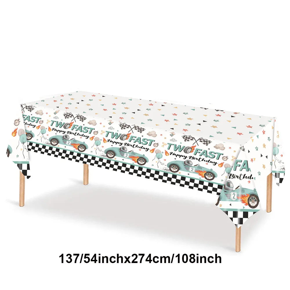Race Car Theme Tablecloths Black White Checkered Rectangular Plastic Table Cover Racing Car Birthday Party Decorations Supplies