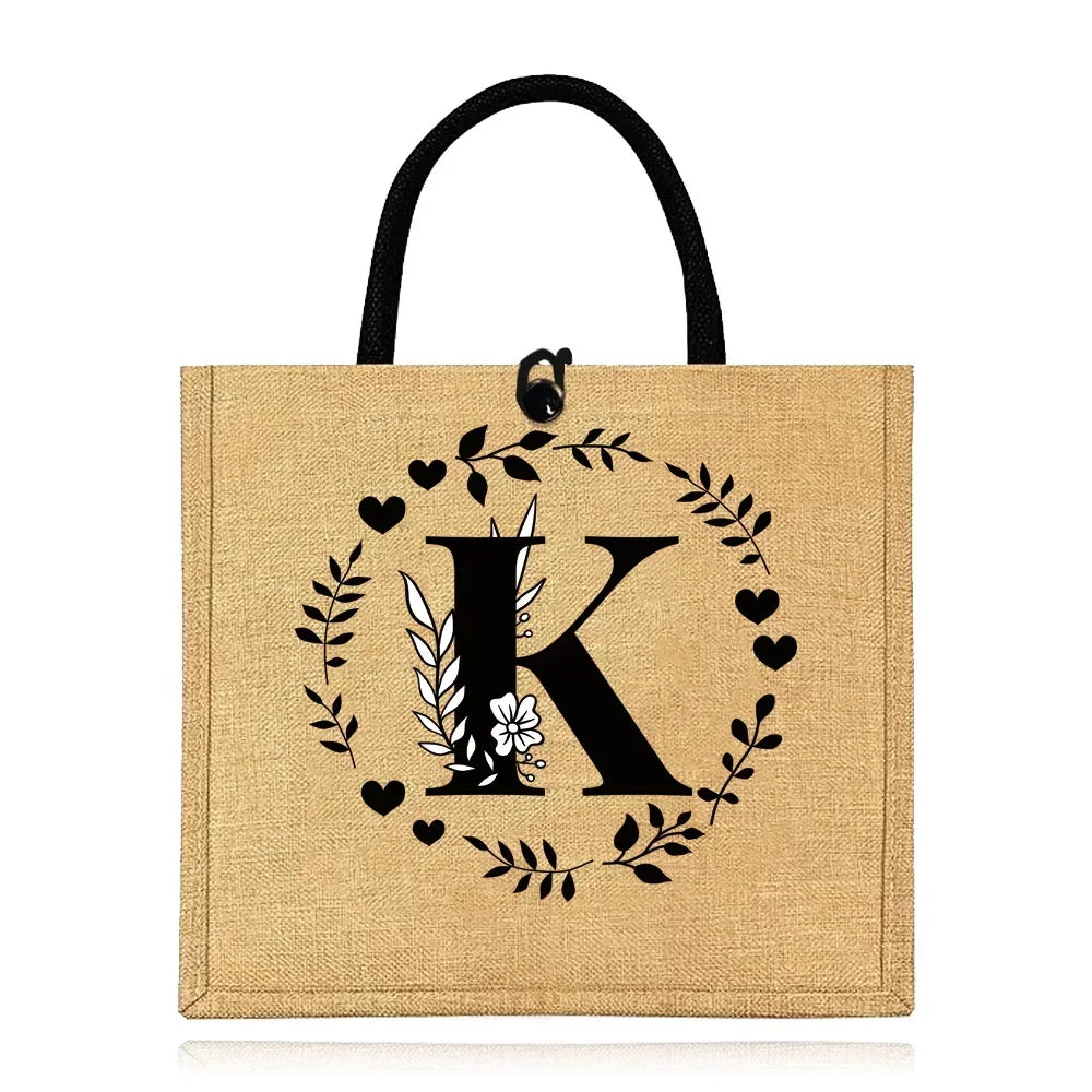 Flax Bag Fastener Handbag Organizer Storage Jute Tote Bags Imitation Cotton Women Valise Portable Garland Letter Printing Series