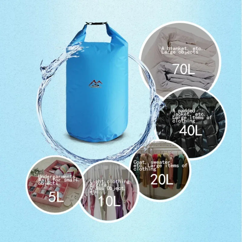 5L 10L 20L 40L 70L Waterproof Large Capacity Bag Dry Bag For Camping Hiking Swimming Rafting Kayak River Trekking Bags