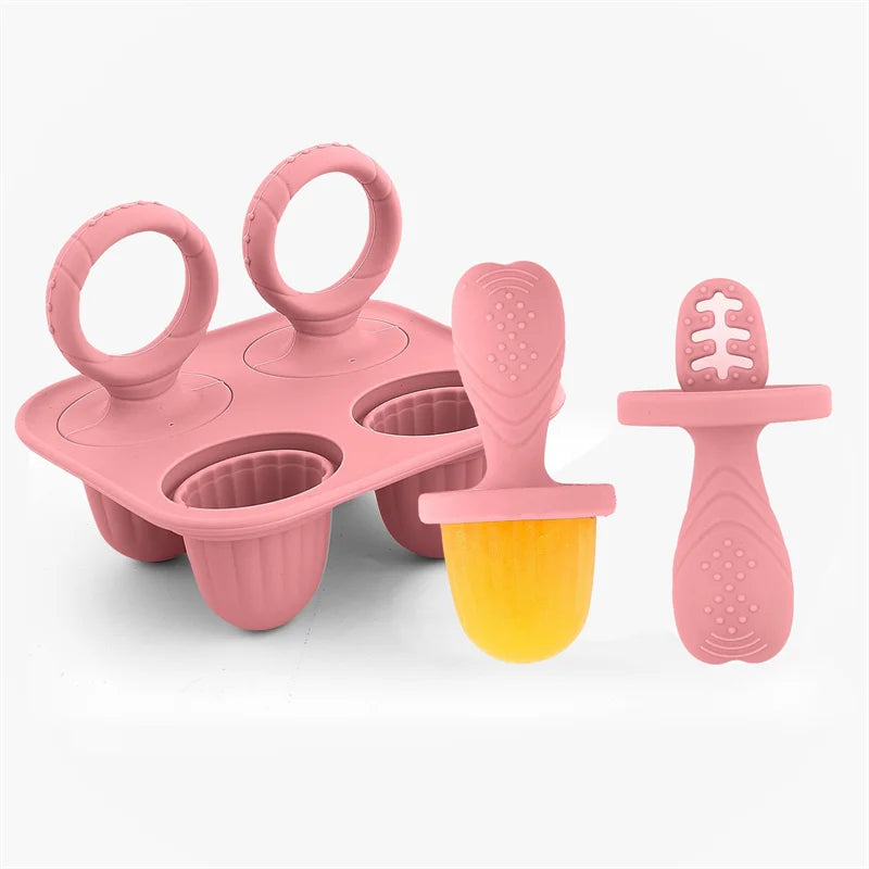 4/6 Cavity New Baby Teething Ice Cream Stick Mold Perfect for Freezing Milk Homemade Popsicles Summer Kitchen DIY Ice Cream Mold