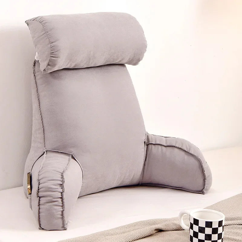 Large backrest reading pillow with arm and neck pillow filled with pearl cotton for comfortable and full support.