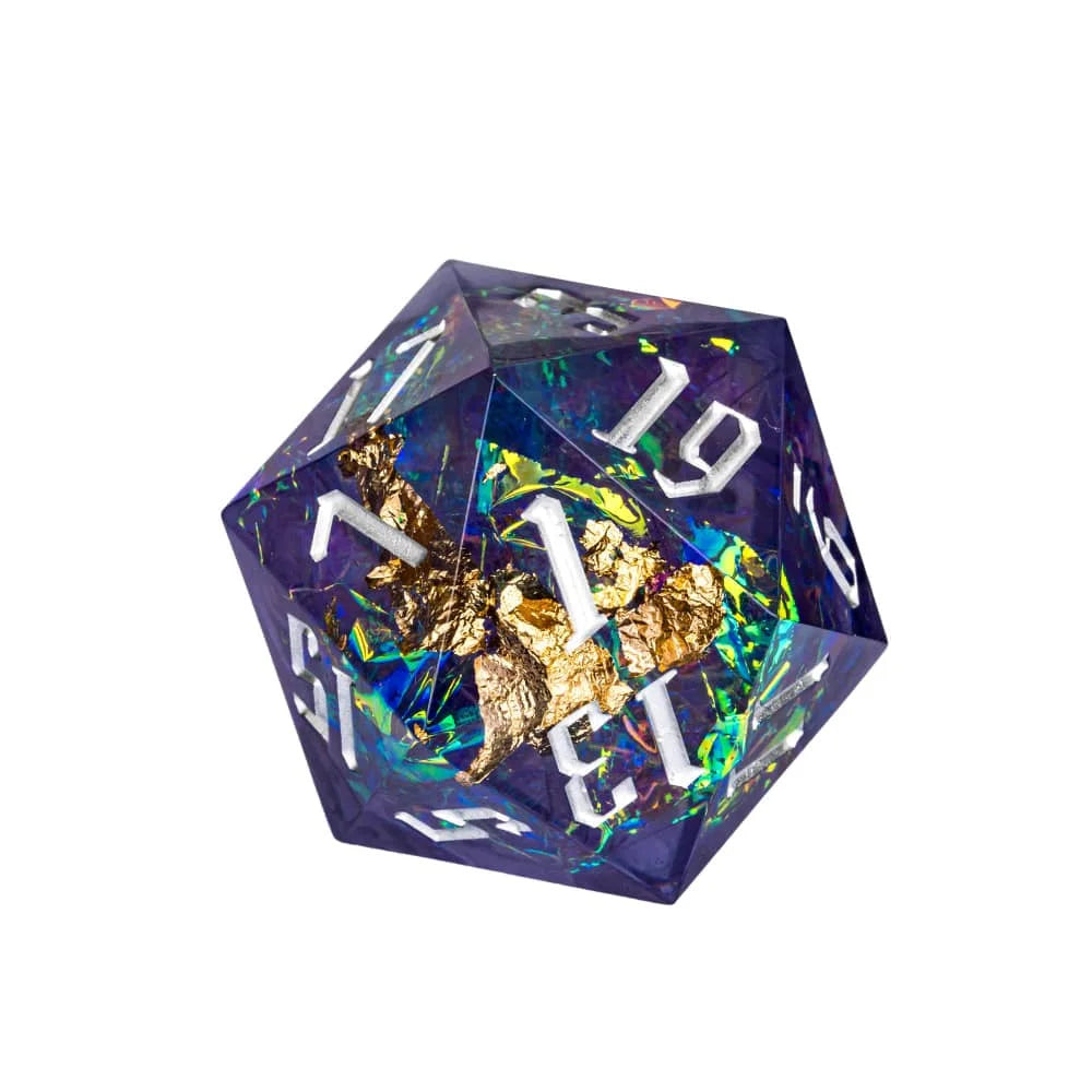 Cusdie 33mm Rainbow Film D20 Dice, 20 Sided Resin Sharp Edges Dice, Single D20 Polyhedral Dice, for Role Playing Board Game