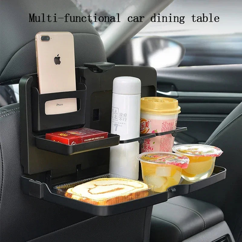 Car Back Seat Foldable Dining Table - Large Capacity Vehicle Food Tray with Cup Holders Thickened Material Stable Auto Accessory