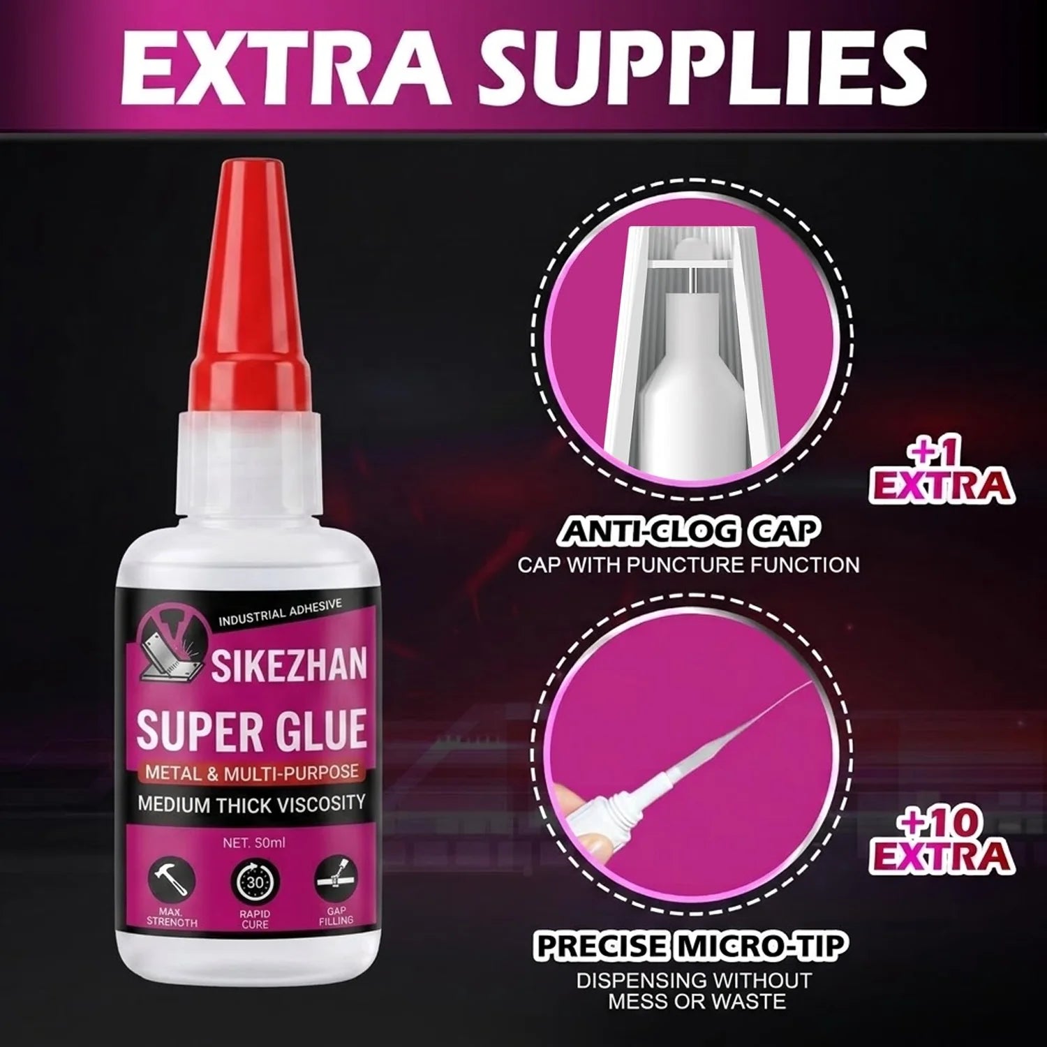 SIKEZHAN Super Glue Medium Thick CA Glue Cyanoacrylate Adhesive Wood Plastic Ceramic Metal 3D Printing PLA Repair Clear Bond