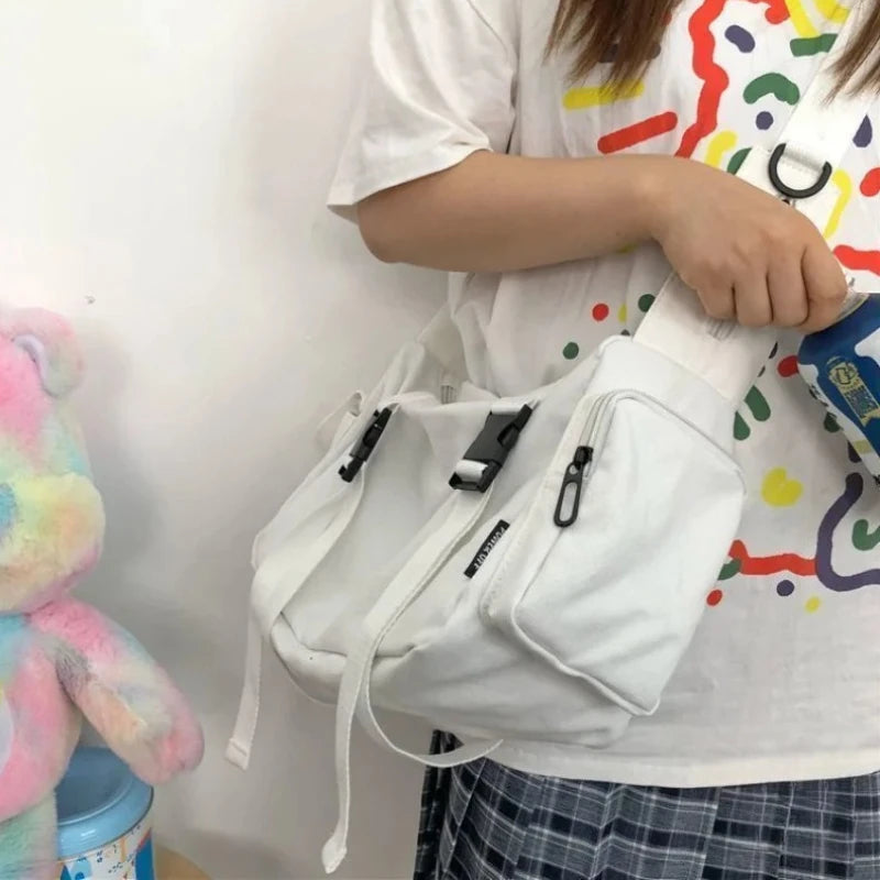 Japanese Harajuku Women Messenger Bag Solid Color Canvas Crossbody Bags Student Large Capacity Handbags Shoulder Bag Bolsos Sac