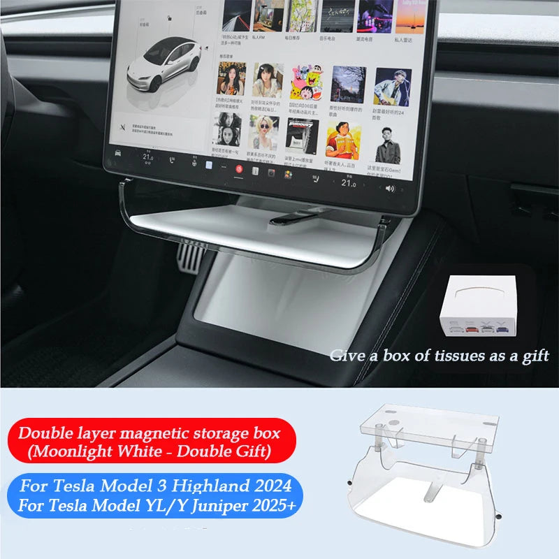 For Tesla Model Y YL Juniper Model 3 Highland 2026 Console & Armrest Storage Box ABS Non-slip Mat Cup Holder Box Accessories