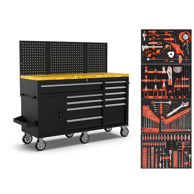 Customizable Steel Garage Workstation Tool Cabinets 10-Drawer Portable Mechanic Work Cart 300kg Load Capacity Organizer Pro