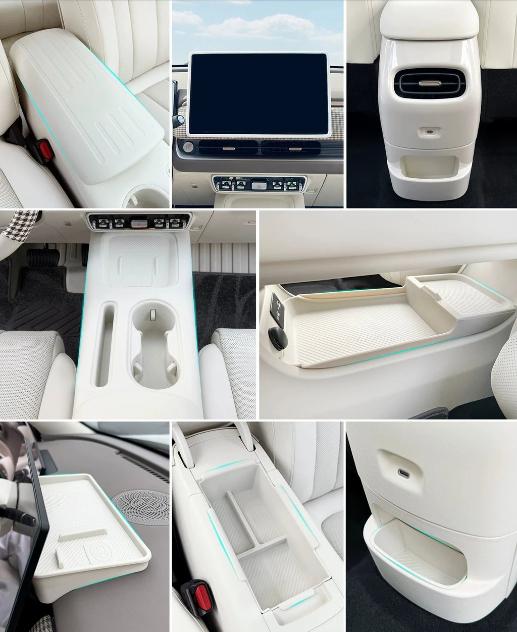 For ORA 5 2026 GWM Car Central Control Button Silicone Pad Armrest Box Cover Water Cup Slot Interior Accessories Set White Grey
