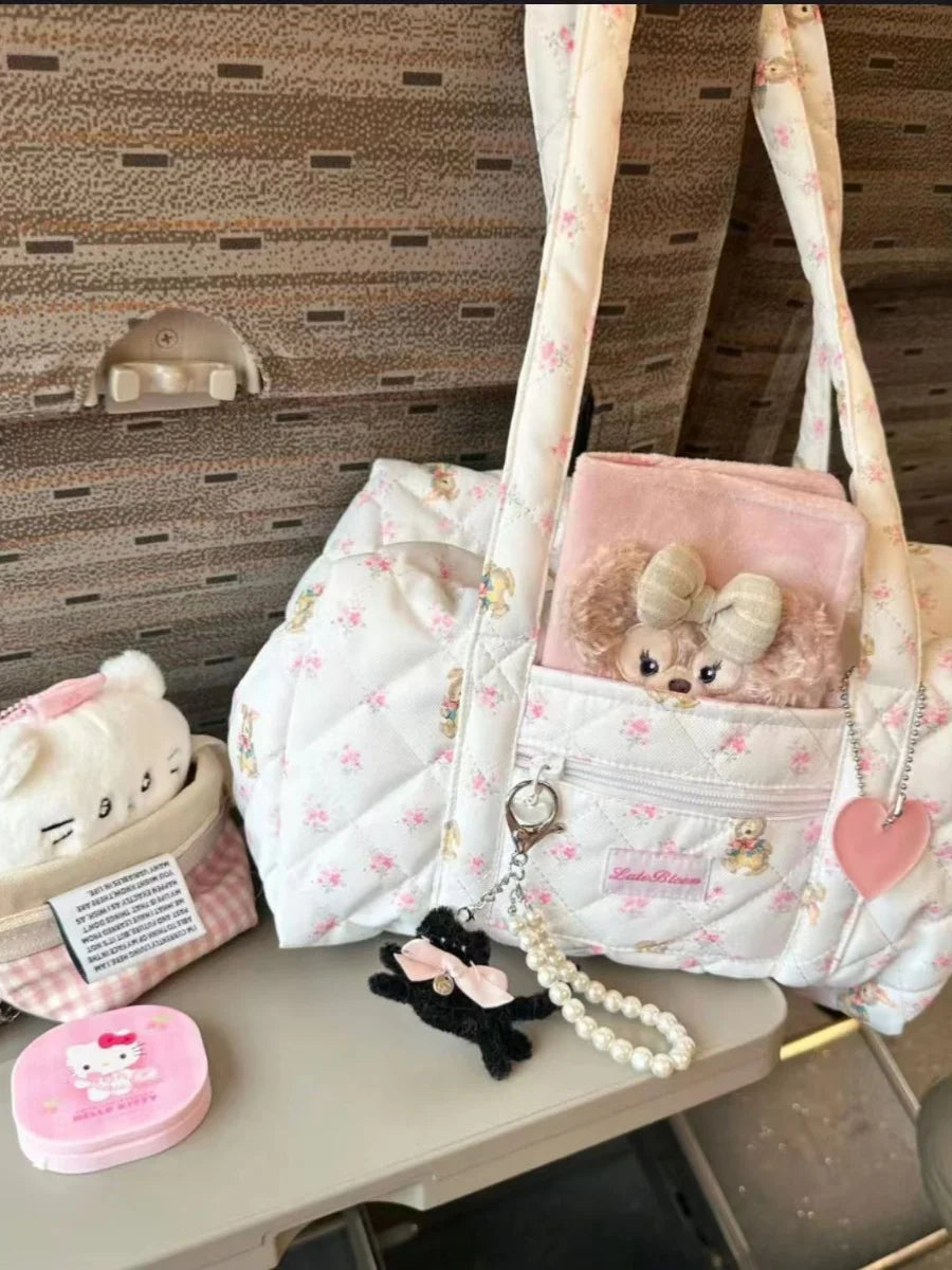 Large Capacity Floral Tote Bag Student Commuter Travel Storage Bag New 2024 Youth Single Shoulder Handheld Plant Floral