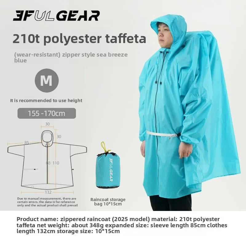 3F UL GEAR Zippered Sleeve Raincoat 15D/210T Nylon Waterproof PU5000MM Outdoor Ultralight Cycling Hiking Jackets Poncho Raincoat