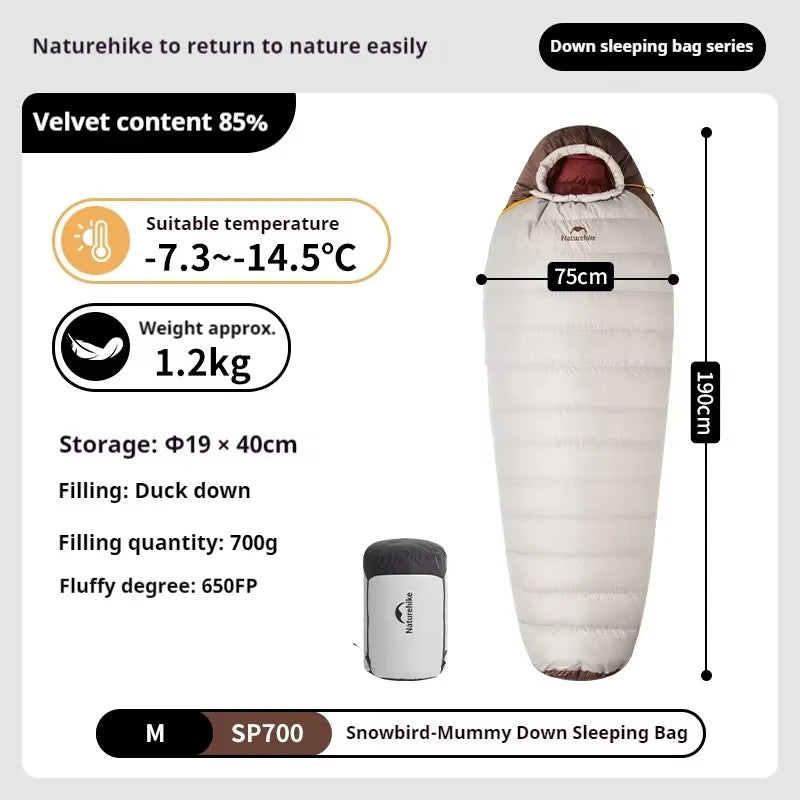 Naturehike Snowbird Mummy Sleeping Bag SP400/SP550/SP700/SP1000 for Outdoor Hiking Travel Winter Warm Duck Down Sleeping Bag