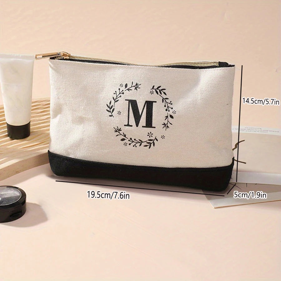 Fashion canvas lady's handbag  large capacity letter print makeup set  daily zipper coin purse key bag for going out