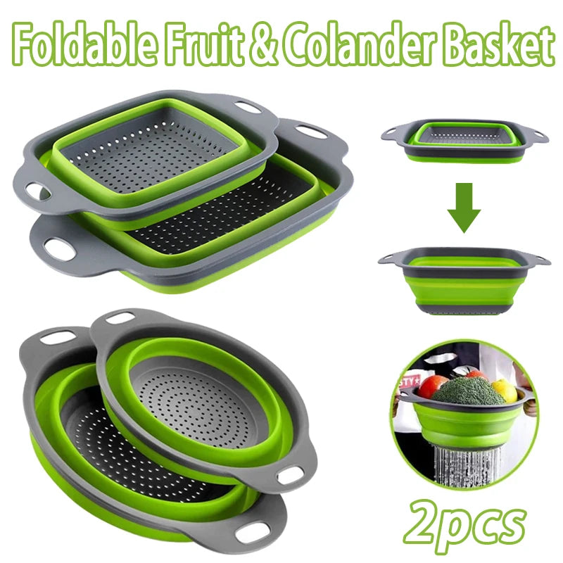 Silicone Folding Drainer Basket Portable Kitchen Strainer Fruit Vegetable Washing Folding Drainer Kitchenware Drain Device