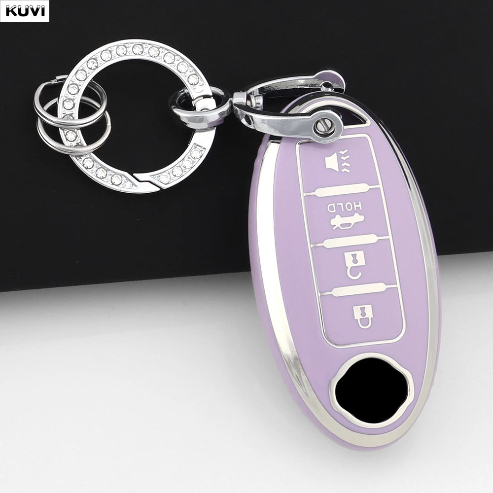 For Infiniti Nissan Altima Maxima Murano Rogue Sentra 370z Soft TPU Car 4 Button Key Case Cover Keychain Holder Fob Accessories