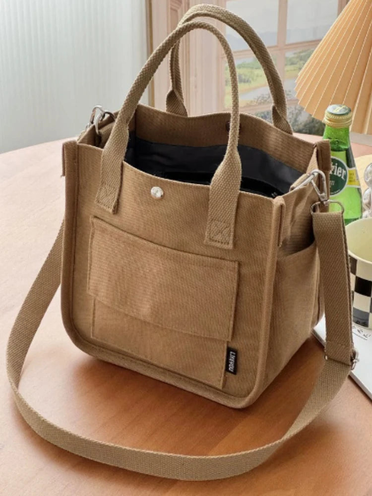 Small Canvas Crossbody Bag with Pockets Cute Women's Shoulder Purse Handbag for Office Work Lunch Bag Eco-Friendly Tote