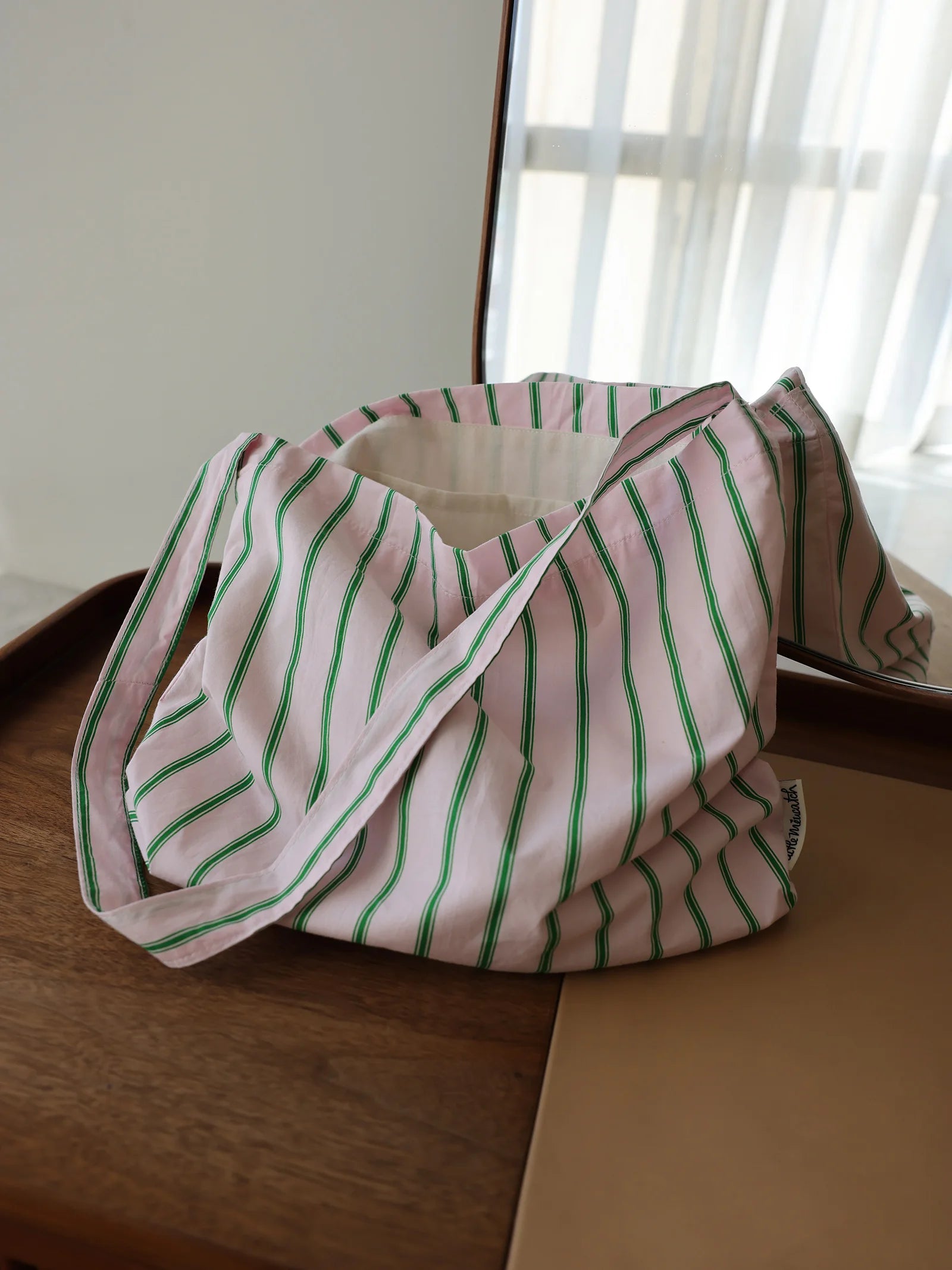 College style pink green striped shoulder bag simple versatile casual fabric tote bag girls canvas bag travel bag for women