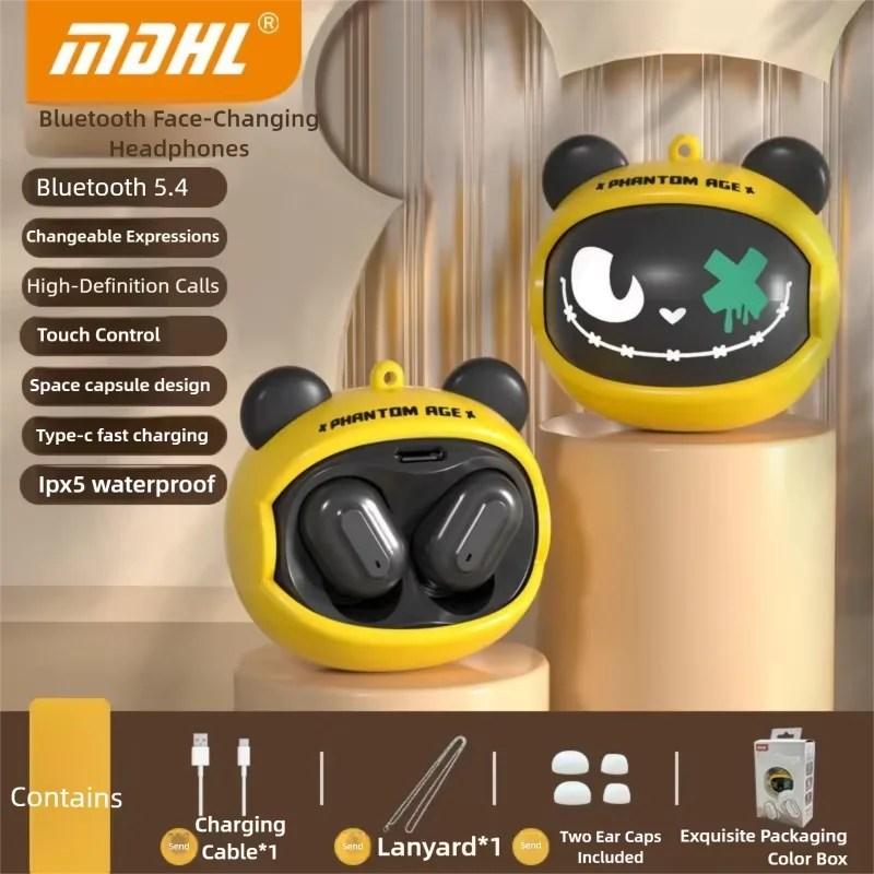 Cute Face changing TWS Bluetooth 5.4 Earbuds ENC Noise Reduction Waterproof HIFI Stereo Earphones for iOS Android Kids