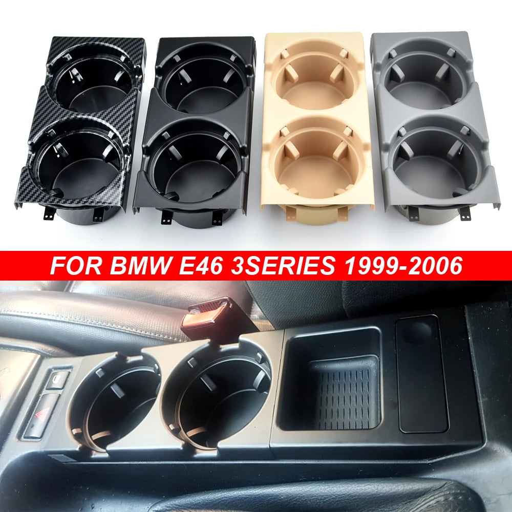 Carbon Fiber/Black Car Center Console Water Cup Holder Beverage Bottle Holder Coin Tray For Bmw 3 Series E46 318I 320I 98-06