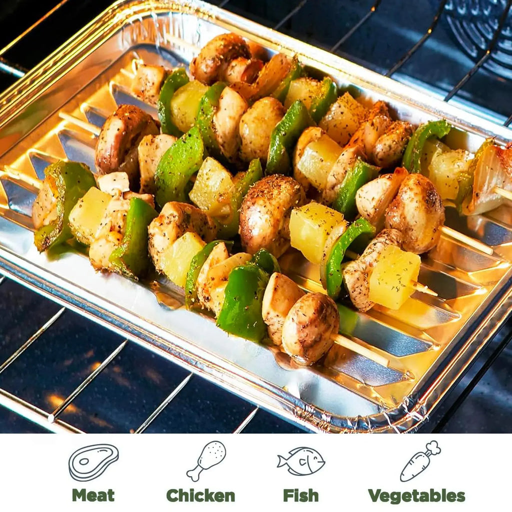 5/10-Pack 33x23cm Food-Grade Aluminum Foil Disposable BBQ Trays, Perforated for Meat Veg Seafood, Easy Outdoor Grilling Cleanup