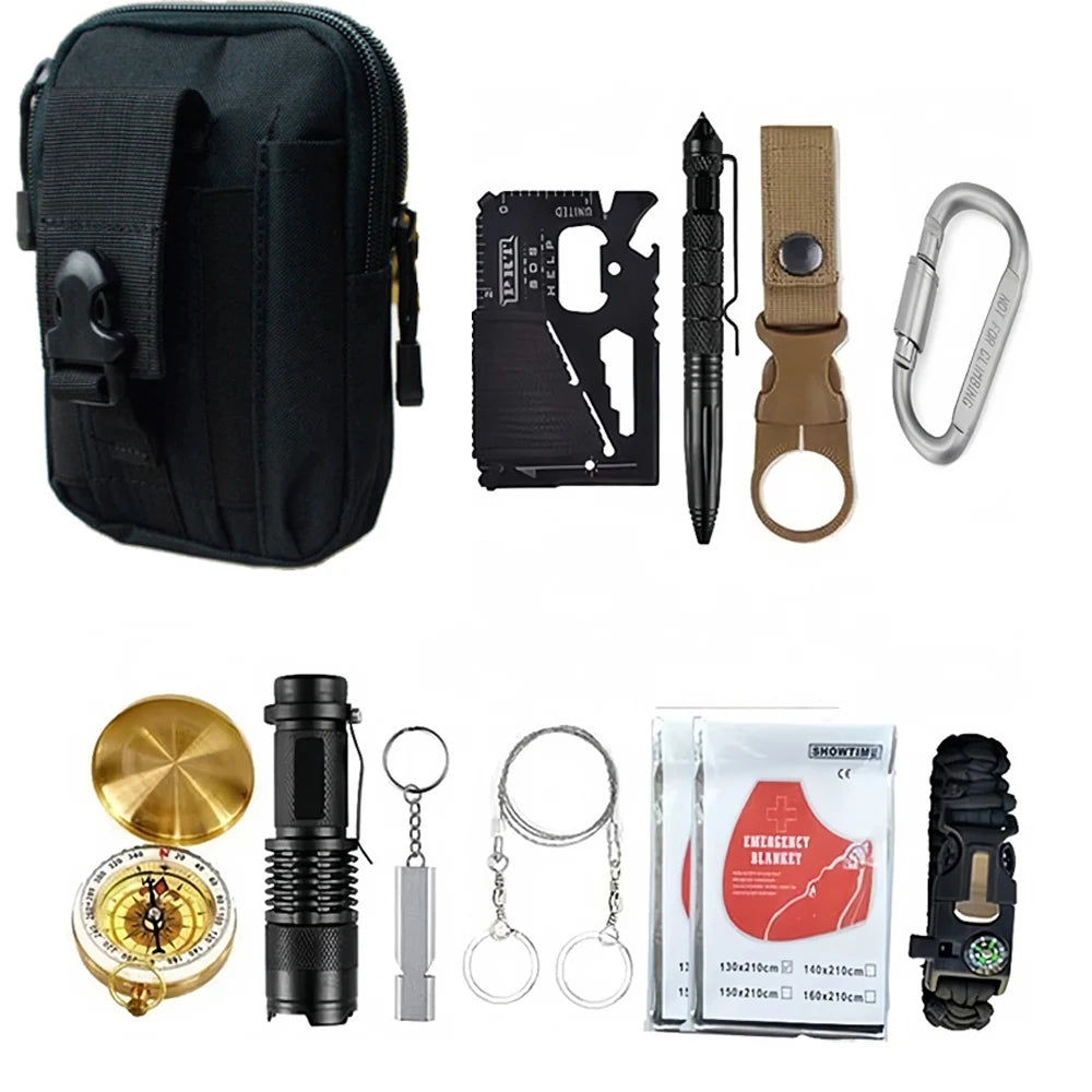 Outdoor Adventure Survival Kit SOS Emergency First Aid Kit Camping Equipments Medical Bag Self-defense EDC Pouch IFak