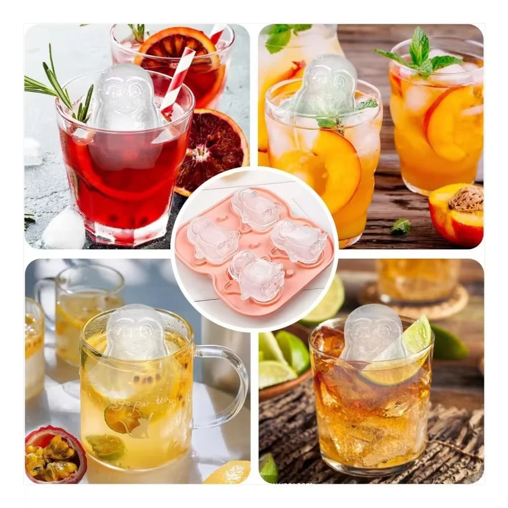 Ice Cube Tray,Silicone Ice Cube Tray with Lid,Penguin Ice Cube Trays for Whiskey Cocktails Gin Beer Juice, DIY Ice Cube Mold