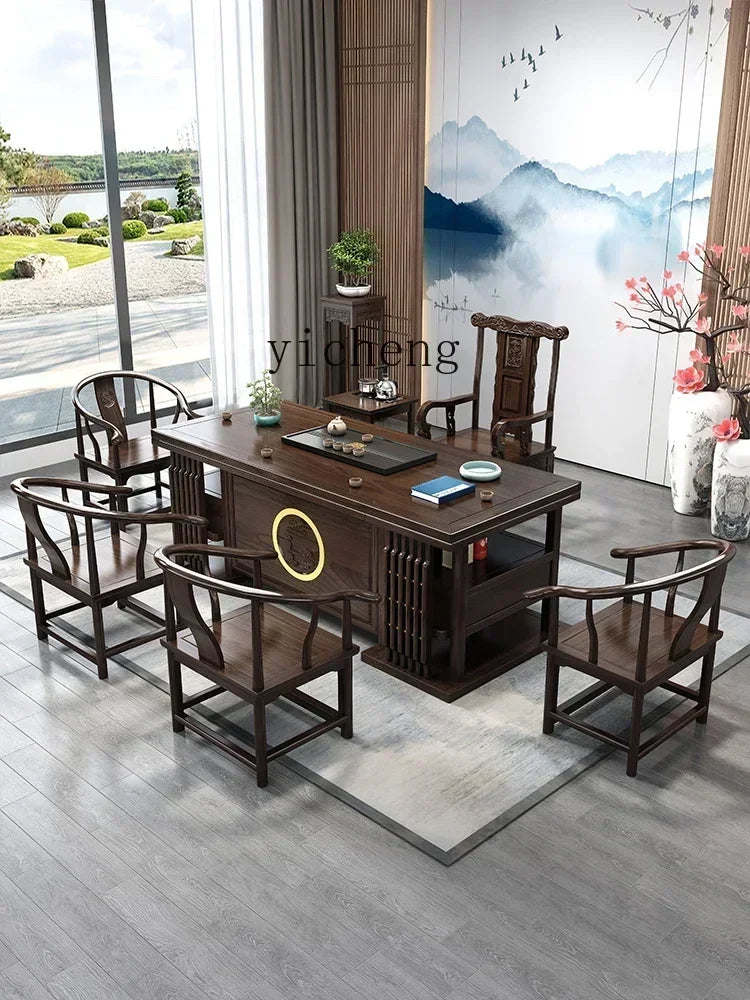 r5.13  solid wood tea table and chair combination one table five chairs coee table tea set household kung fu tea