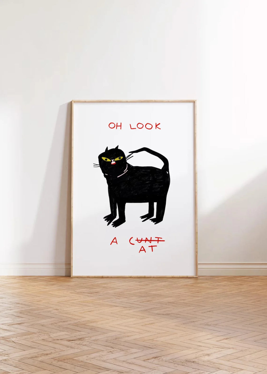 "Playful Whimsical Black Cat Wall Print Decor - Quirky Humorous Art Poster for Eclectic Living Room Accent, Cozy Bedroom Wall De