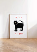 "Playful Whimsical Black Cat Wall Print Decor - Quirky Humorous Art Poster for Eclectic Living Room Accent, Cozy Bedroom Wall De