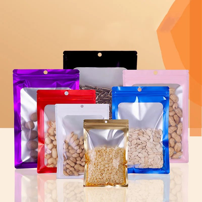 100 Colorful Aluminum Foil Ziplock Bags for Jewelry Storage, Matte Bags, Sealed Gift Packaging Bags, Printed Logo