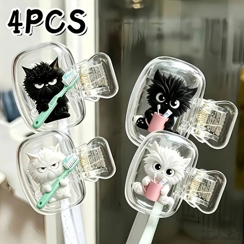 4pcs cute cat toothbrush head cover, family, business travel, outdoor travel essential bathroom accessories, storage solutions