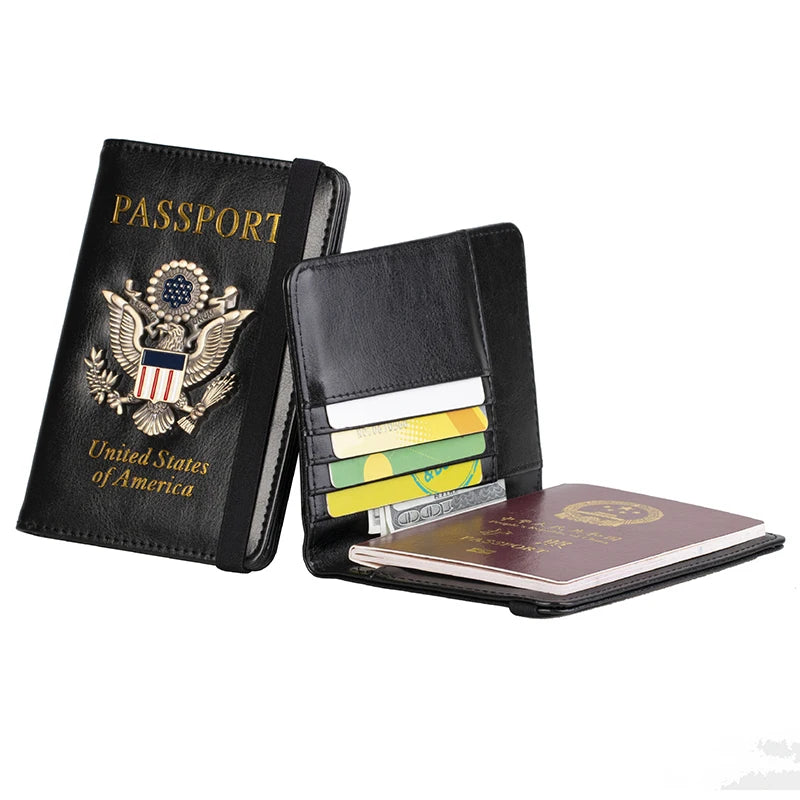 USA Passport Cover PU Leather, Personalized American Passport Holder for Men & Women, US Travel Document Case