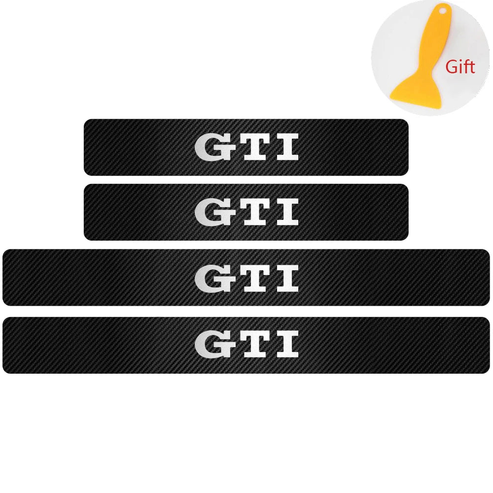4Pcs Car Door Carbon Fiber Sill Scuff Plate Decoration Sticker For Volkswagen GTI Golf Caddy Passat CC Lavida Sagitar Scirocco