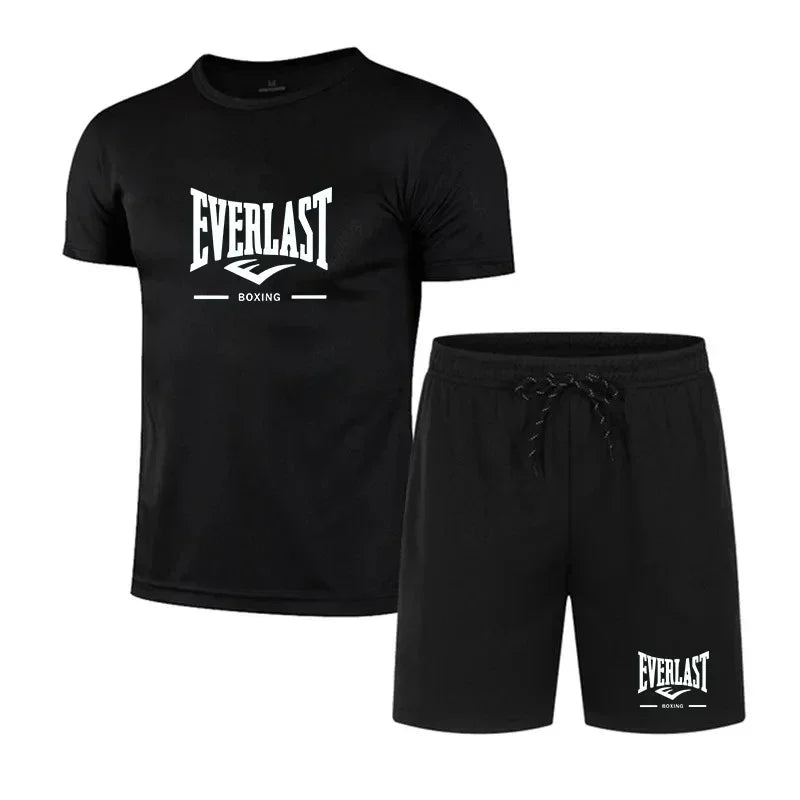 Moisture wicking men 2-piece outfit, stretch fabric allows free movement for fitness training, running and outdoor activities