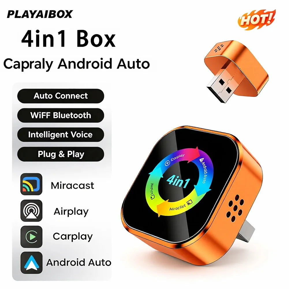 2026 Upgrade 4 in 1 Wireless Carplay Dongle Android Auto Adapter Mirror Link Screen Plug & Play Bluetooth for Apple and Android