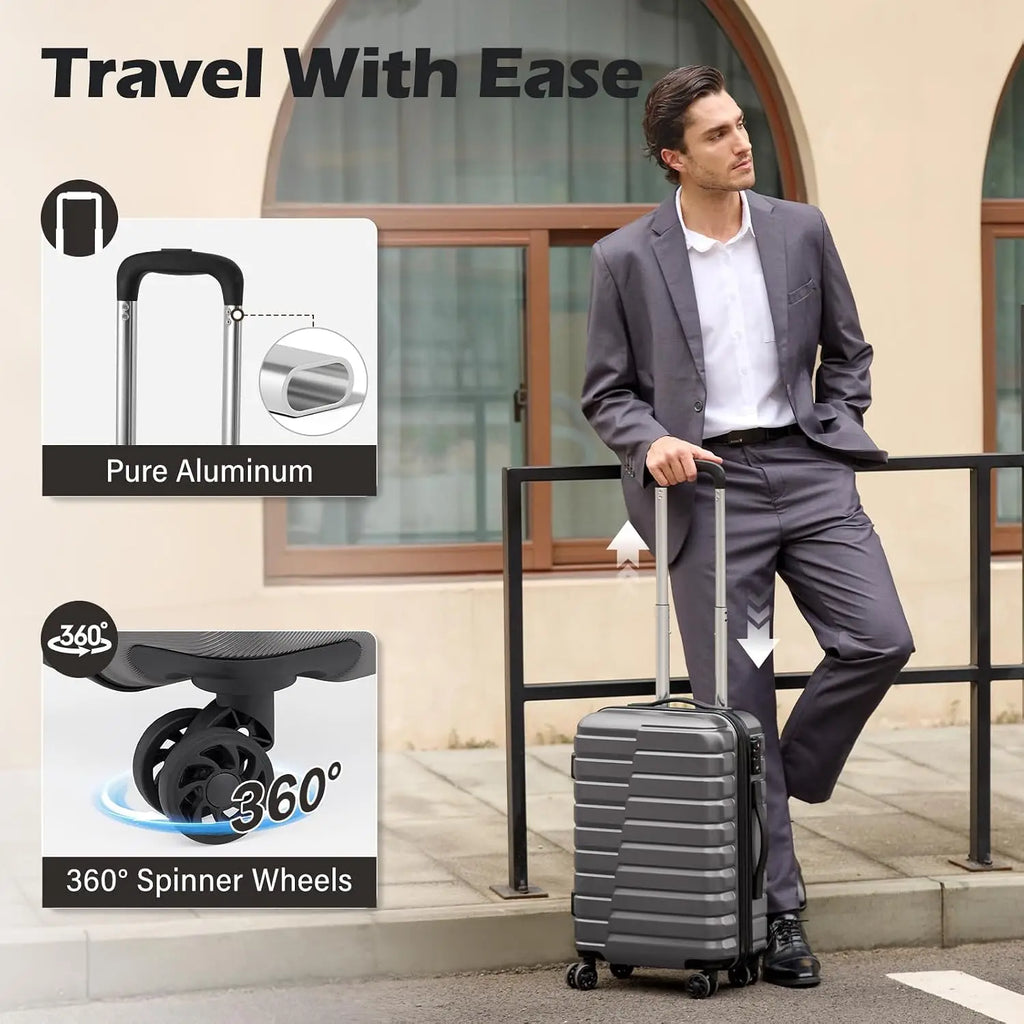3 Piece Lightweight Expandable Hard Shell Luggage Set Large Checked Suitcase Spinner Wheels, Customized