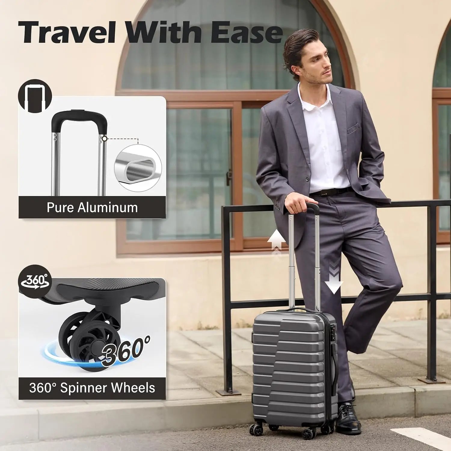 3 Piece Lightweight Expandable Hard Shell Luggage Set Large Checked Suitcase Spinner Wheels, Customized