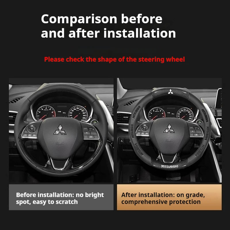 For Mitsubishi Outlander Pajero Asx Colt Lancer EX Evolution L200 Triton RALLIART Car Carbon Fiber Leather Steering Wheel Cover