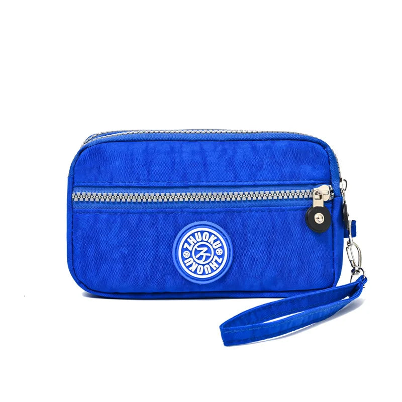 2026 New Clutch Women's Bag Three-Layer Zipper Mini Nylon Cloth Solid Color Mobile Phone Bag Coin Purse