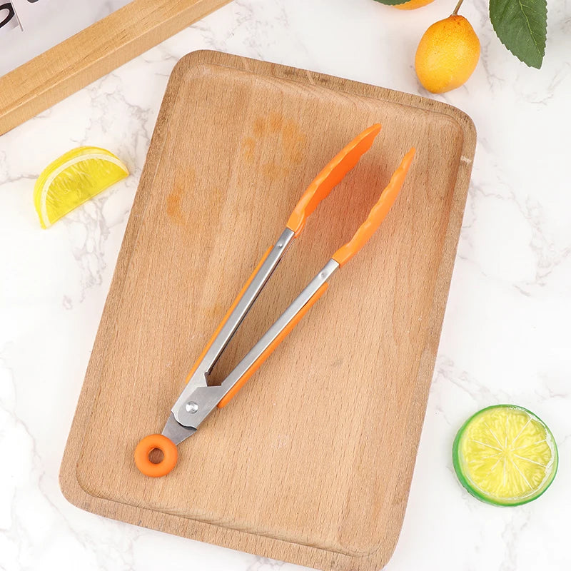 1Pc 7inch Stainless Steel Food Clip BBQ Grill Steak Food Clip Non-slip Handle Bread Tong Party Kitchen Cooking Accessories