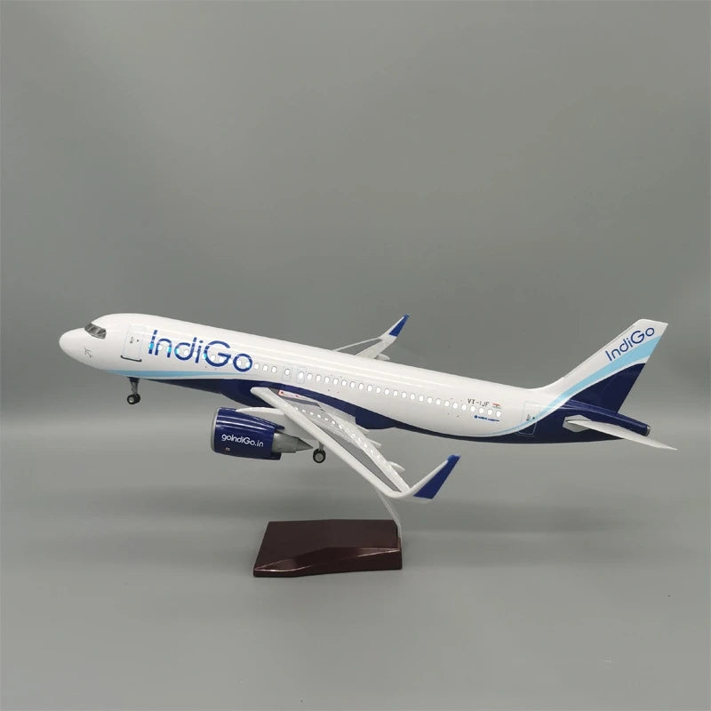 47cm Collectible Aircraft Indigo A320 Diecast Resin Airplane Model Kit With Stand  For Adult Aviation Gift Or Collection Display