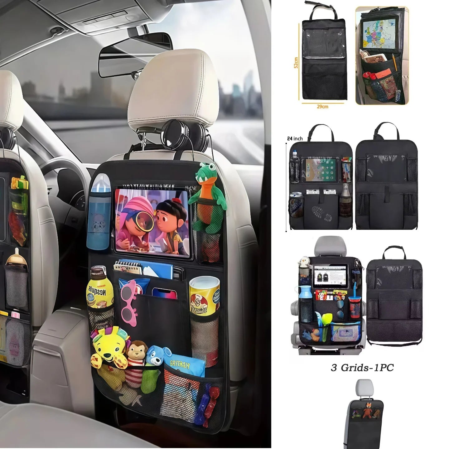 Car Seat Organizer Multifunctional Oxford Fabric Car Back Multi Pocket Storage Bag with Tablet Holder Protector for Kids