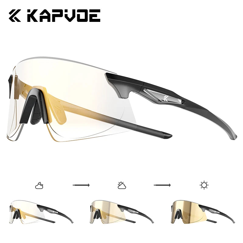 Kapvoe Photochromic Cycling Glasses Running Sunglasses MTB Riding Skating UV400 Fishing Goggles Man Woman Bike Hiking Eyewear