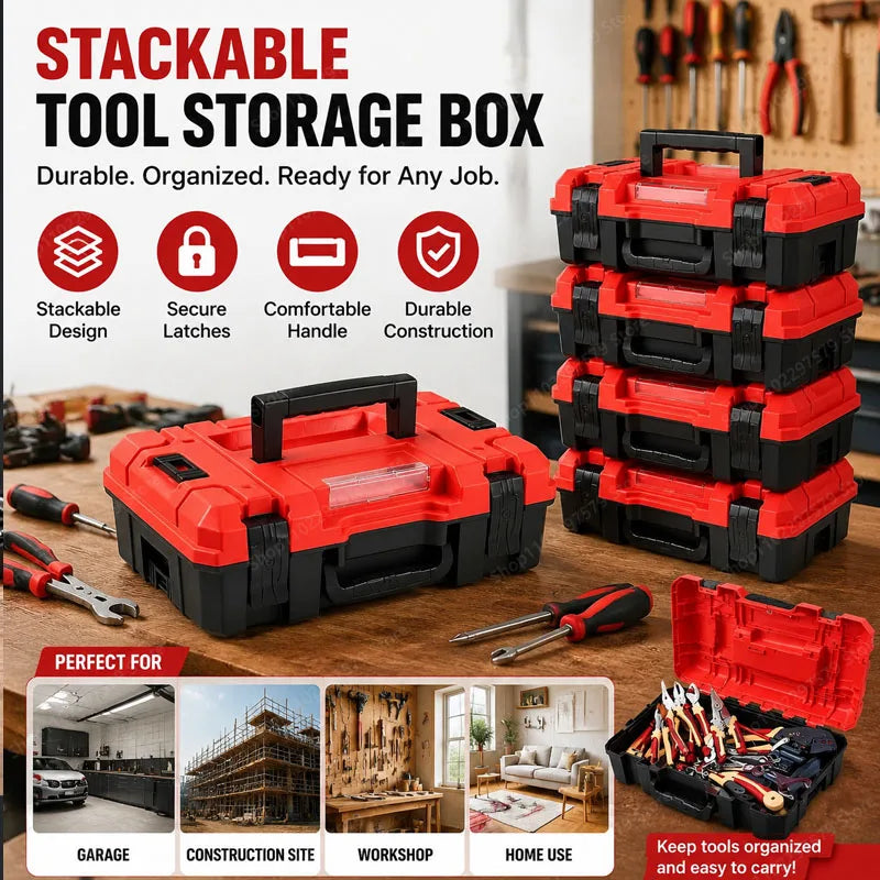 Single-Piece Industrial-Grade Stackable Tool Box Pressure-Resistant Anti-Fall Durable Hardware Tool Storage Box, Home Repair Box